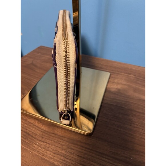 Kate Spade Zip around Wallet Patent Leather Purple Cream Zebra Stripes - Picture 4 of 15